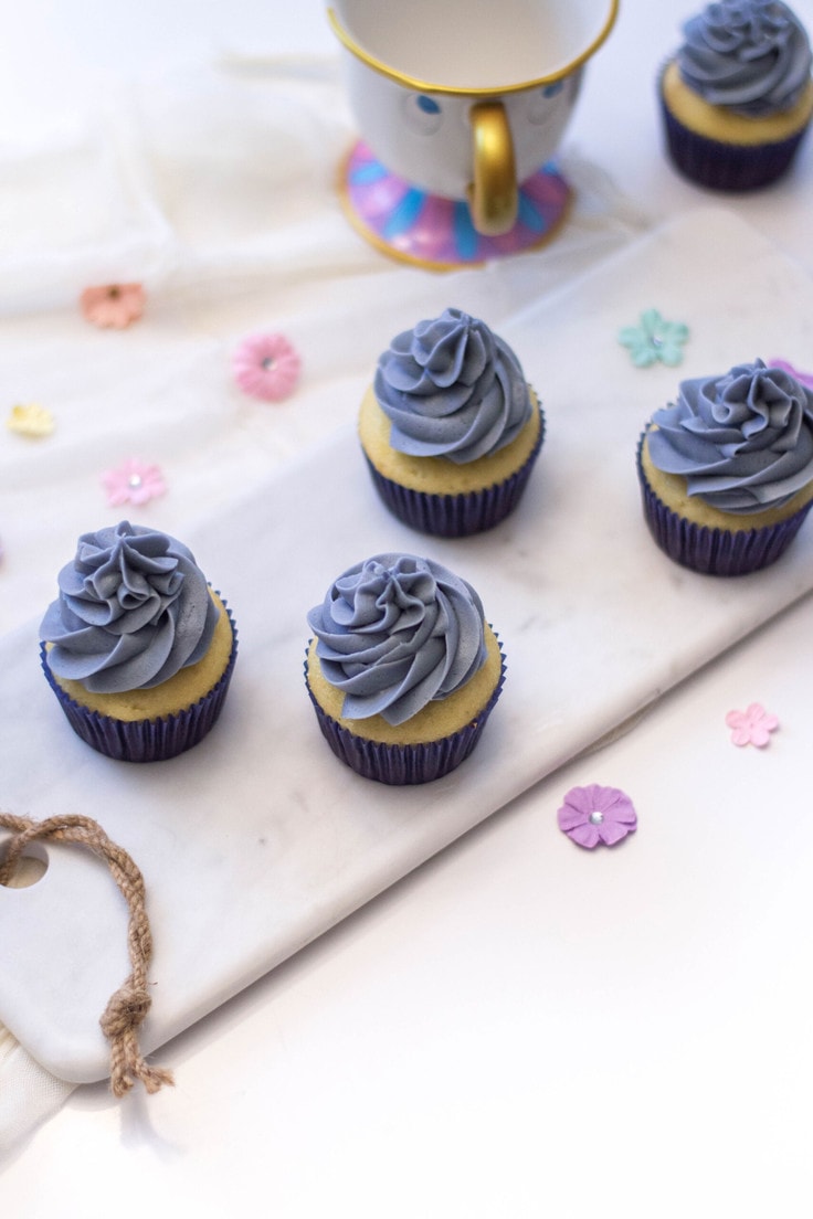 These cupcakes are topped with my classic buttercream frosting and today, we're going Disney-inspired. Here are a batch of cupcakes based on 'The Grey Stuff' from DIsney's classic film!