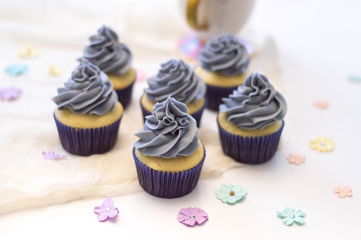 These cupcakes are topped with my classic buttercream frosting and today, we're going Disney-inspired. Here are a batch of cupcakes based on 'The Grey Stuff' from DIsney's classic film!