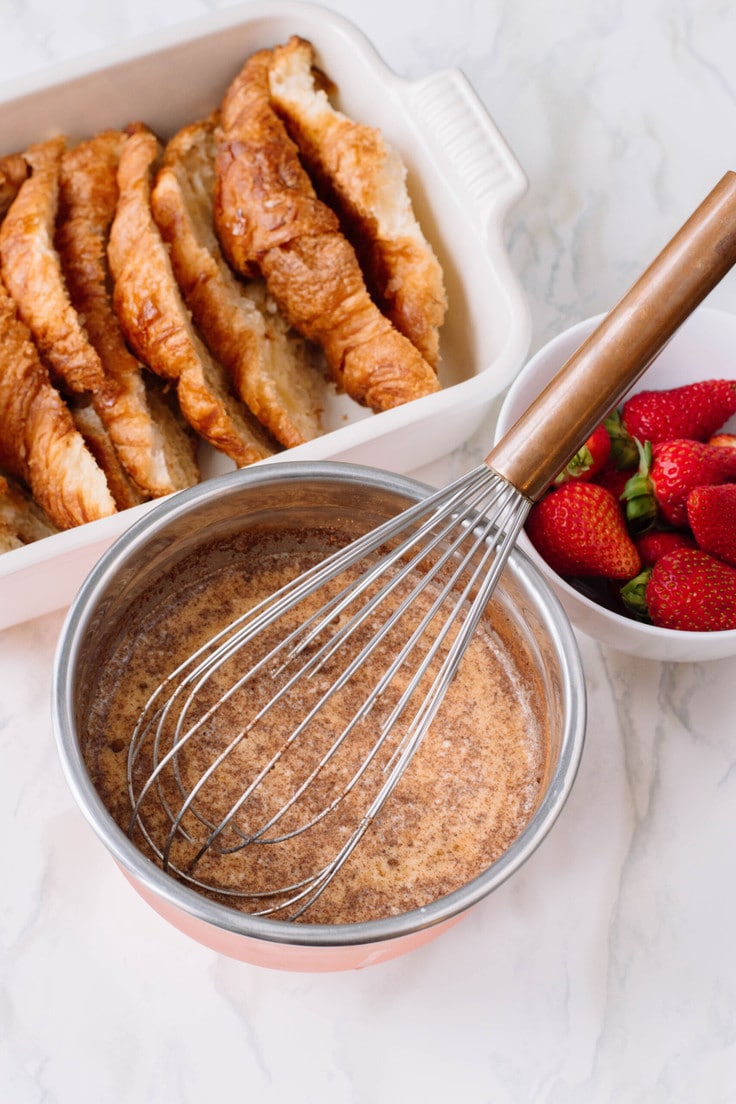 Croissant French Toast with a strawberry topping and ricotta dip - perfect for Mother's Day brunch!