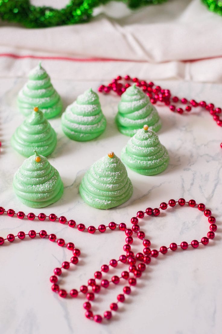 Christmas tree meringue cookies and red beads