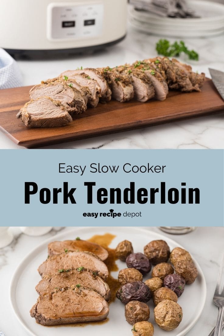 Easy slow cooker pork tenderloin with potatoes and gravy.