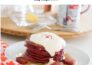 Red velvet pancakes with maple syrup buttercream.