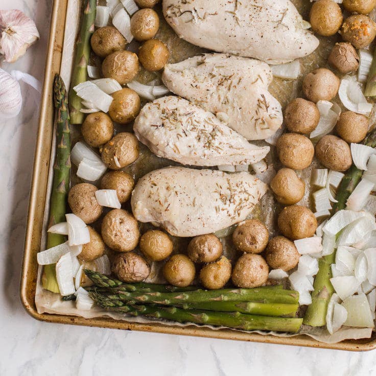 Sheet Pan Chicken Dinner with Potatoes and Asparagus