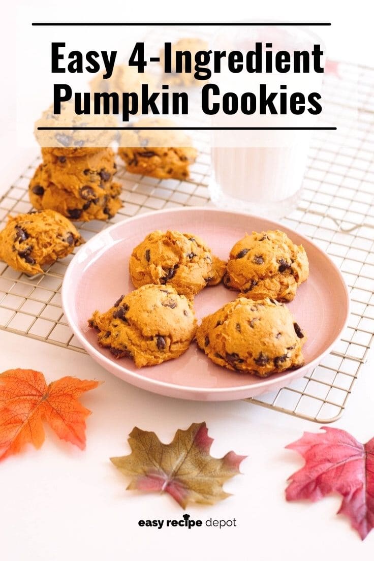 Easy 4-ingredient pumpkin chocolate chip cookies.