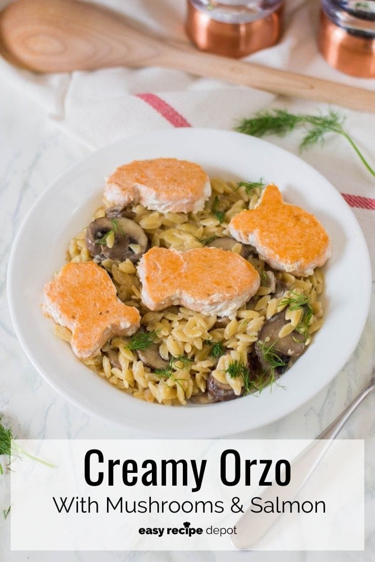 Creamy orzo with mushrooms and salmon.