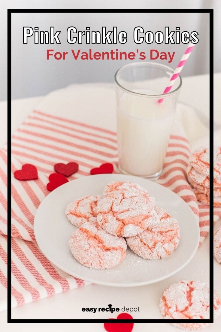 Pink crinkle cookies for Valentine's Day.