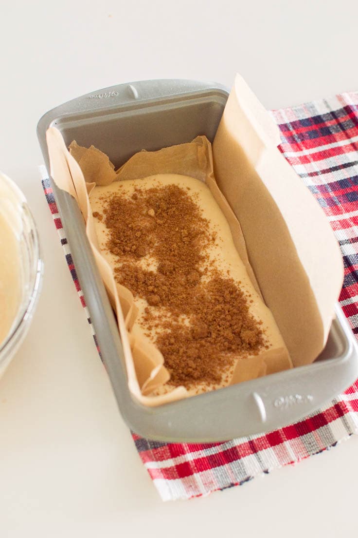 Layering Cinnamon Bread batter with a sugar cinnamon mixture in a loaf pan