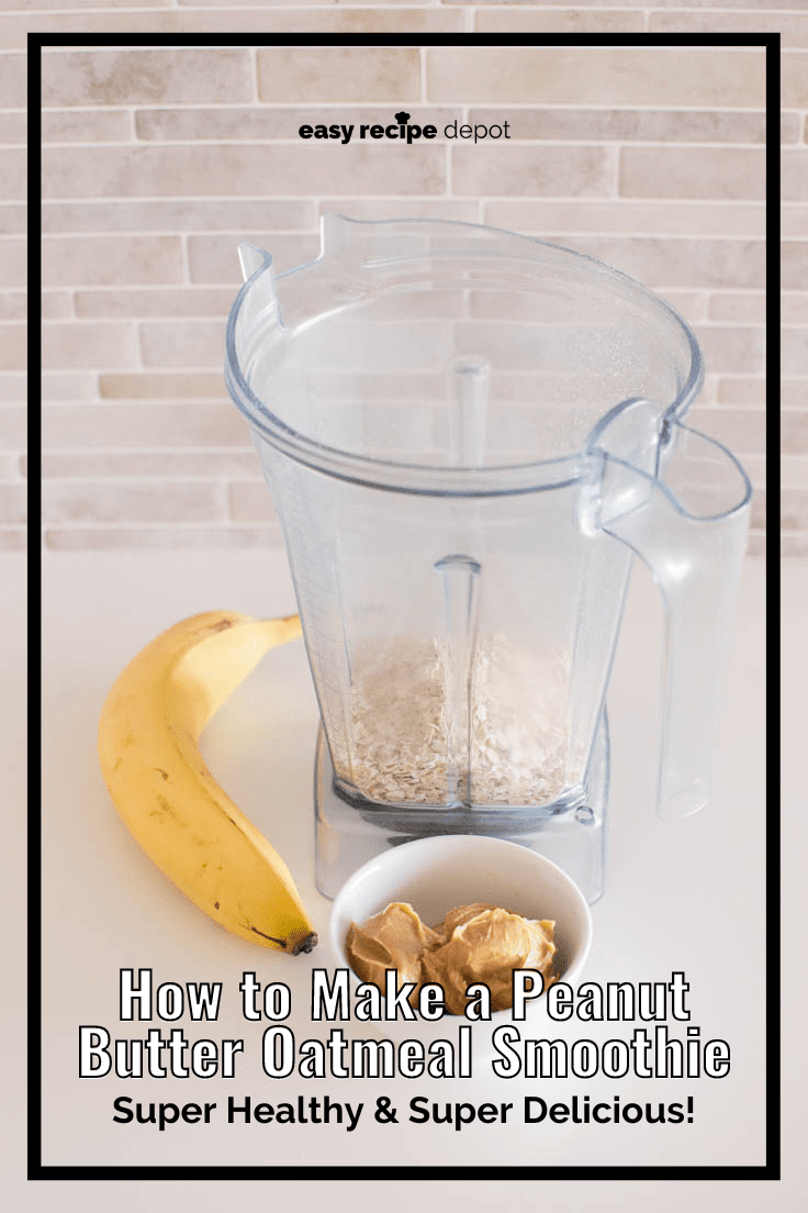 Adding quick oats to a blender to make a peanut butter oatmeal smoothie