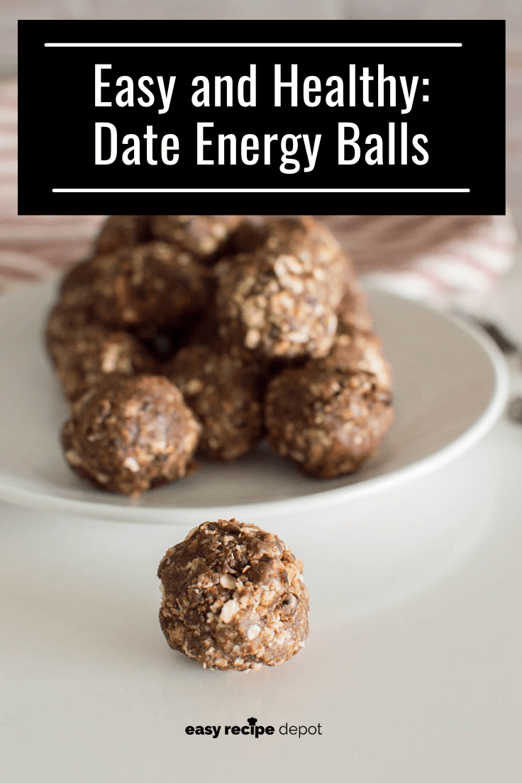 A Date Energy Ball in front of a plateful with chocolate chips in the background