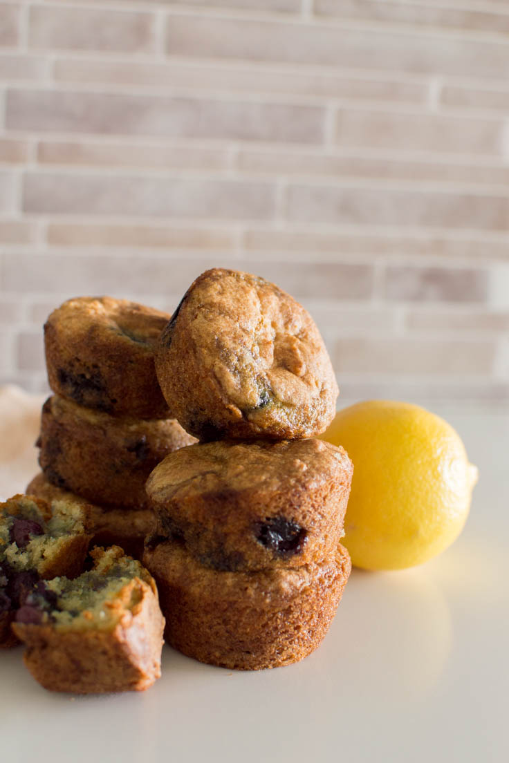 Two stacks of Lemon Blueberry Muffins, ready to be enjoyed