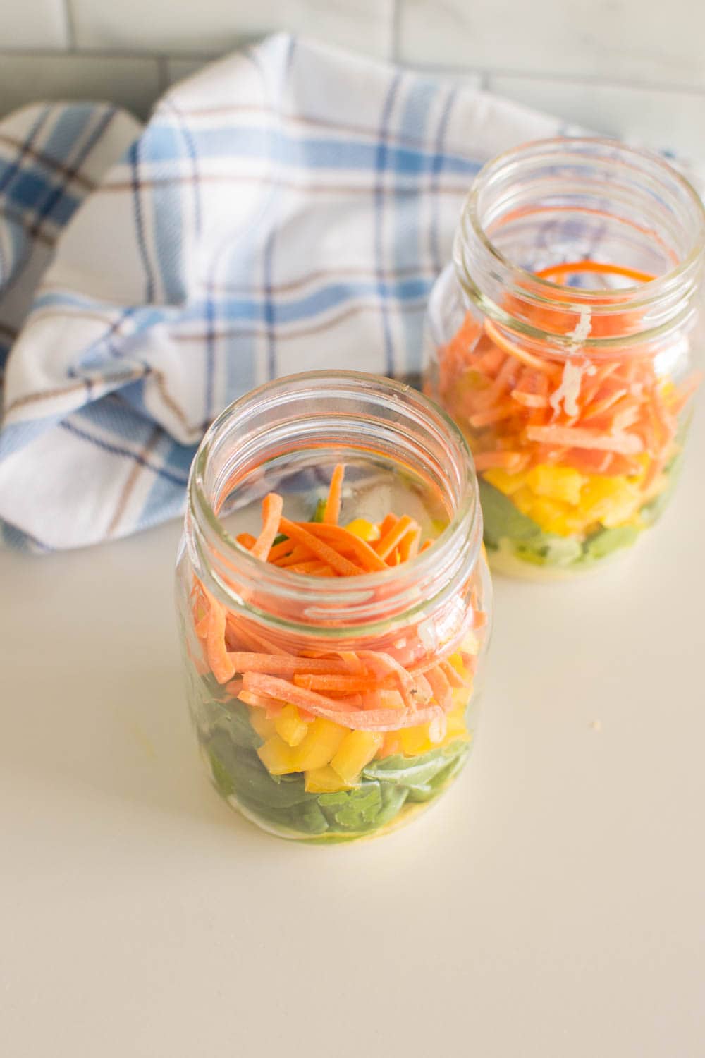 Layering vegetables in a mason jar