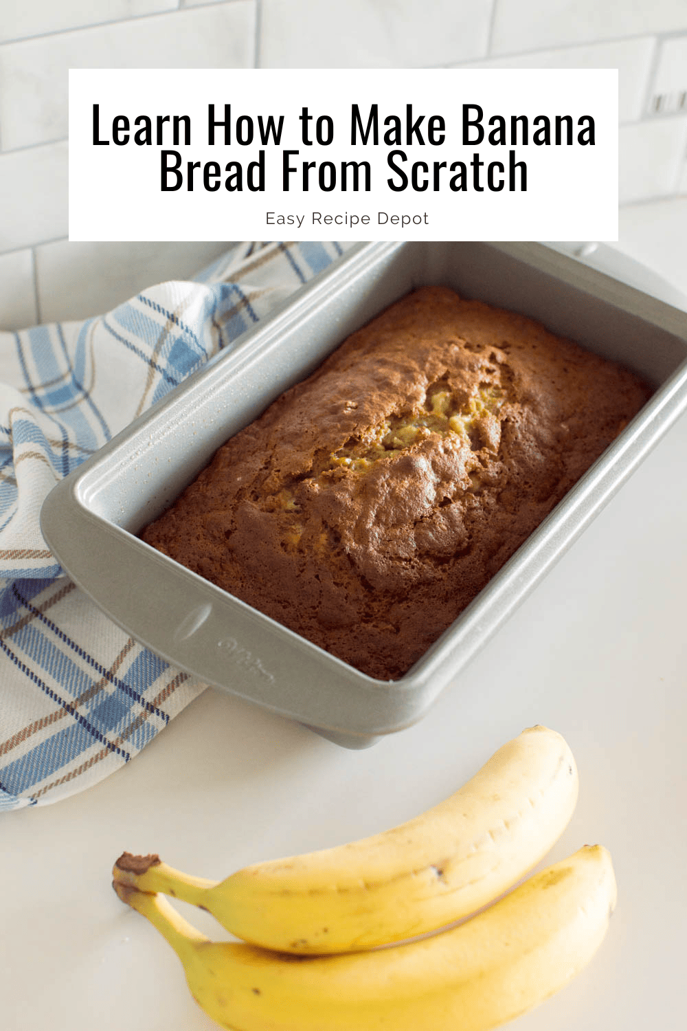 Homemade banana bread in a loaf pan