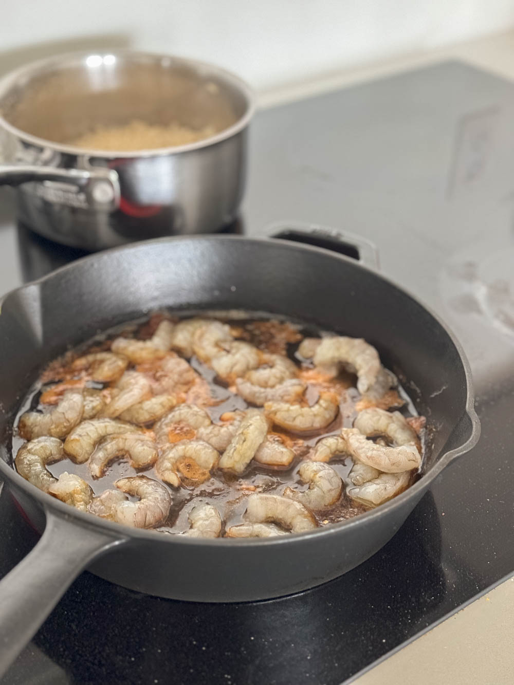 Shrimp cooking in an shrimp stir fry marinade